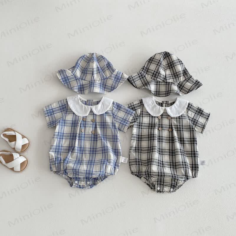 Baby Gingham Peter Pan Collar Bodysuit with Hat - image 2