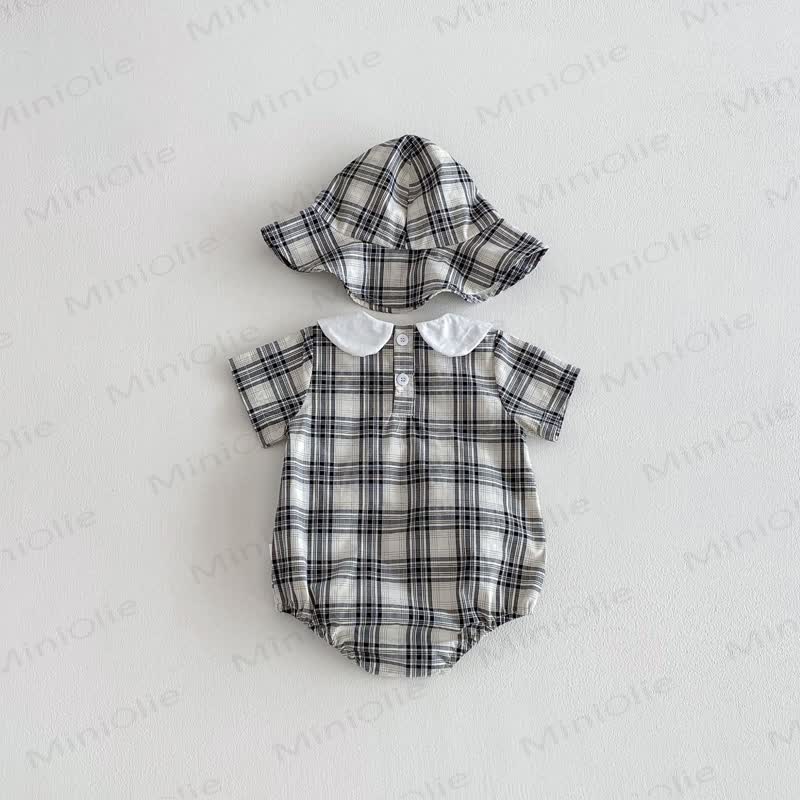 Baby Gingham Peter Pan Collar Bodysuit with Hat - image 4