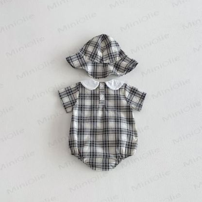 Baby Gingham Peter Pan Collar Bodysuit with Hat - image 4