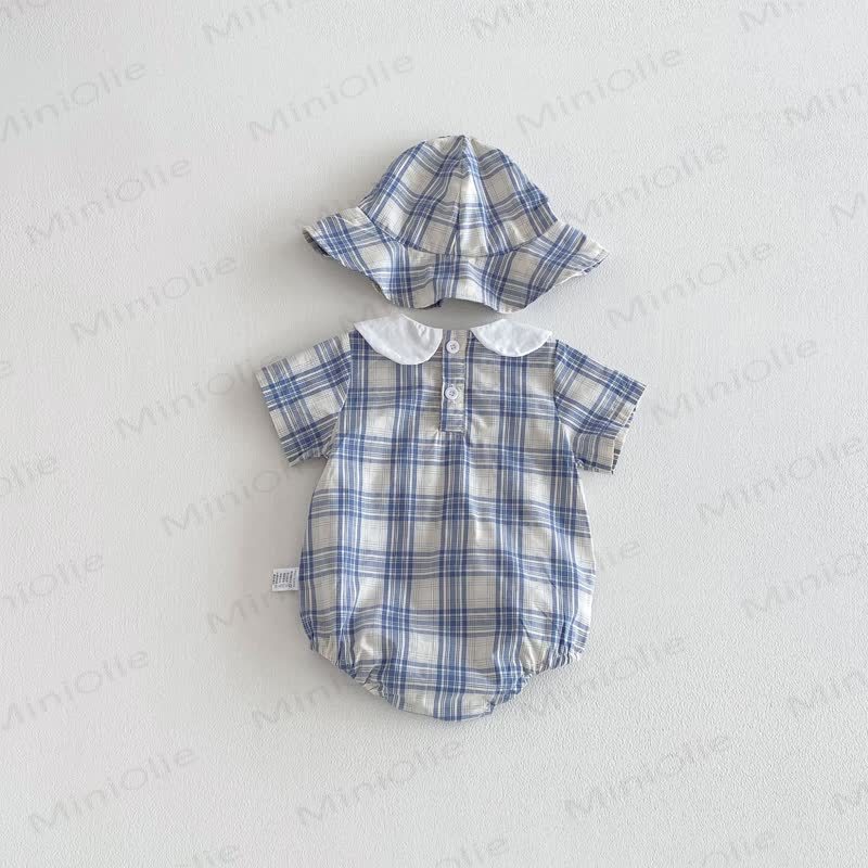 Baby Gingham Peter Pan Collar Bodysuit with Hat - image 6