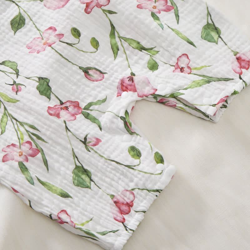 Baby Girl White Flower Print Romper with Hat - image 5