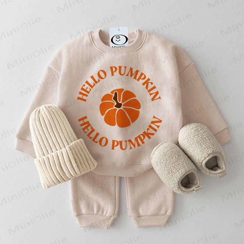 HELLO PUMPKIN Baby Beige Sweatshirt 2-piece Set - Beige - 2-3T - image 1