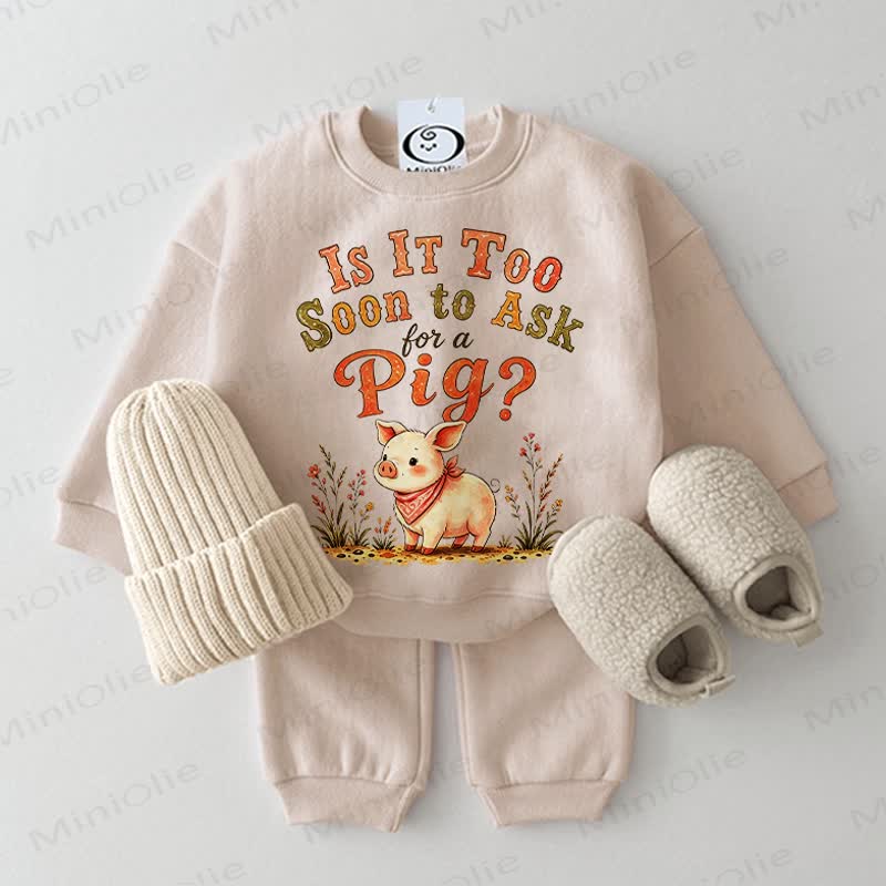 IS IT TOO SOON TO ASK FOR A PIG? Baby Beige Sweatshirt 2-piece Set - Beige - 2-3T - image 1