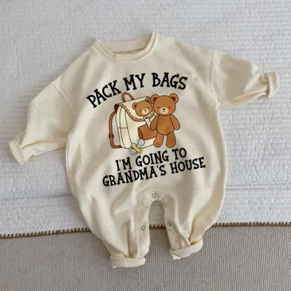 PACK MY BAGS I'M GOING TO GRANDMA'S HOUSE Baby Toddler Beige Romper - Beige - 2-3T - image 1