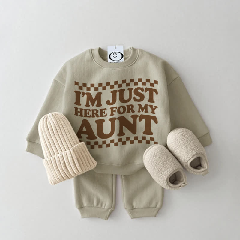 I'M JUST HERE FOR MY AUNT Baby Grey Green Sweatshirt 2-piece Set - Grey Green - 2-3T - image 1
