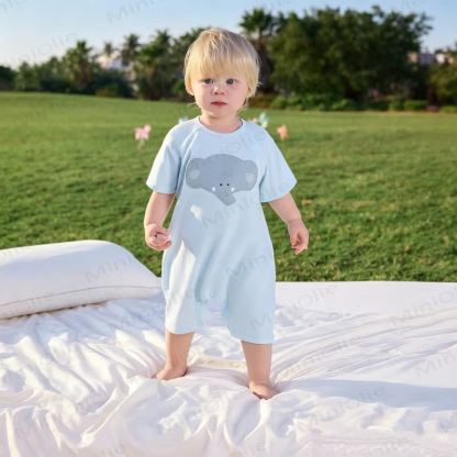 Baby Cotton Short Sleeve Romper - Blue - 18-24M - image 2
