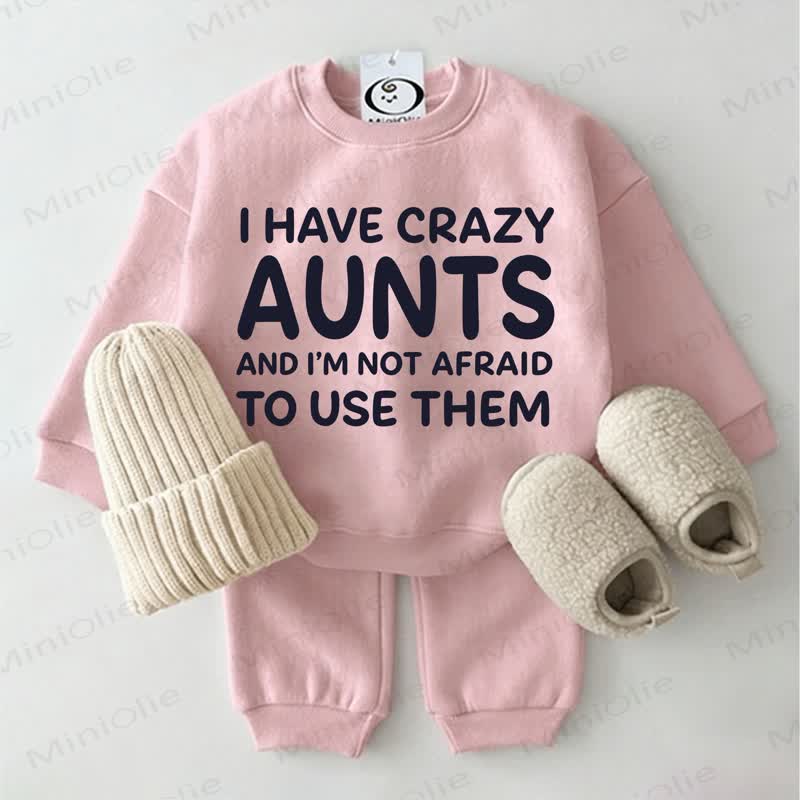 I HAVE CRAZY AUNTS AND I'M NOT AFRAID TO USE THEM Baby Sweatshirt 2-piece Pink Set - Pink - 2-3T - image 1