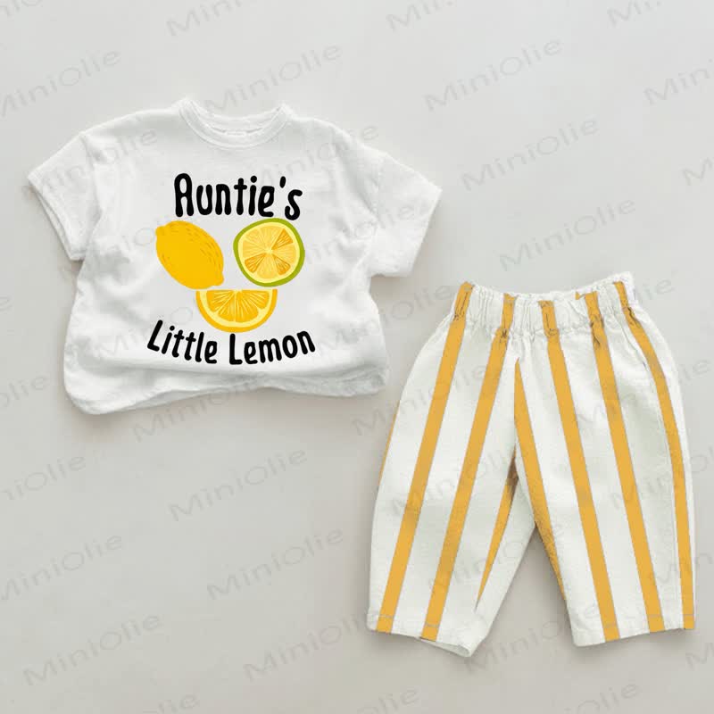 AUNTIE'S LITTLE LEMON Baby White&Yellow Vertical Striped 2-piece Set - White&Yellow - 2-3T - image 1