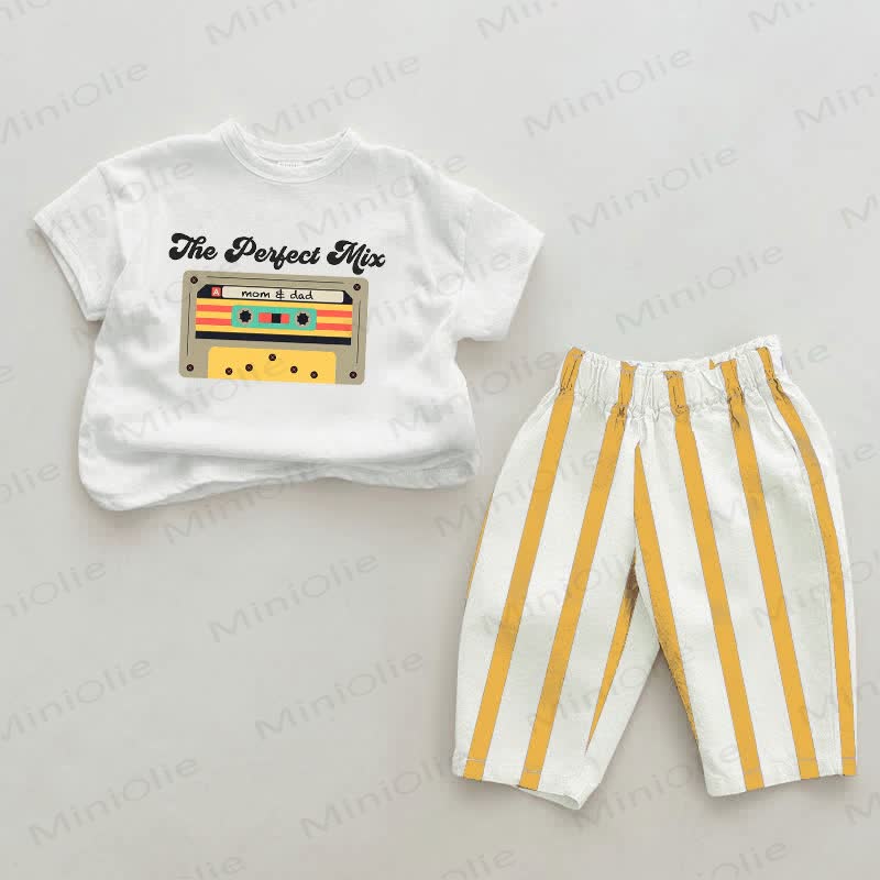 THE PERFECT MIX MOM & DAD Baby White&Yellow Vertical Striped 2-piece Set - White&Yellow - 2-3T - image 1