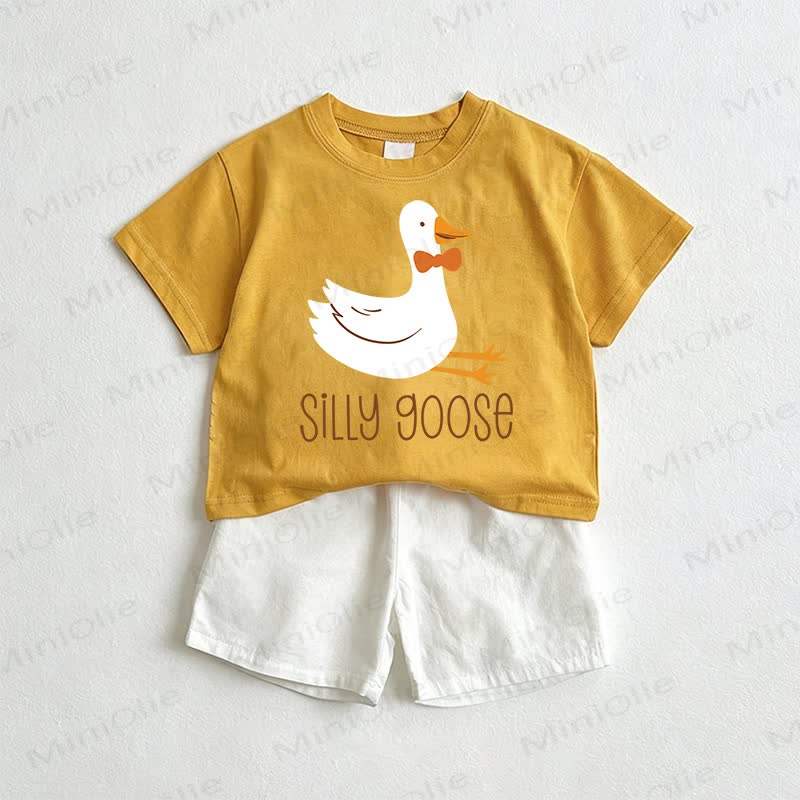SILLY GOOSE Baby Tee and Shorts 2-Piece Set - Yellow&White - 3-5T - image 1