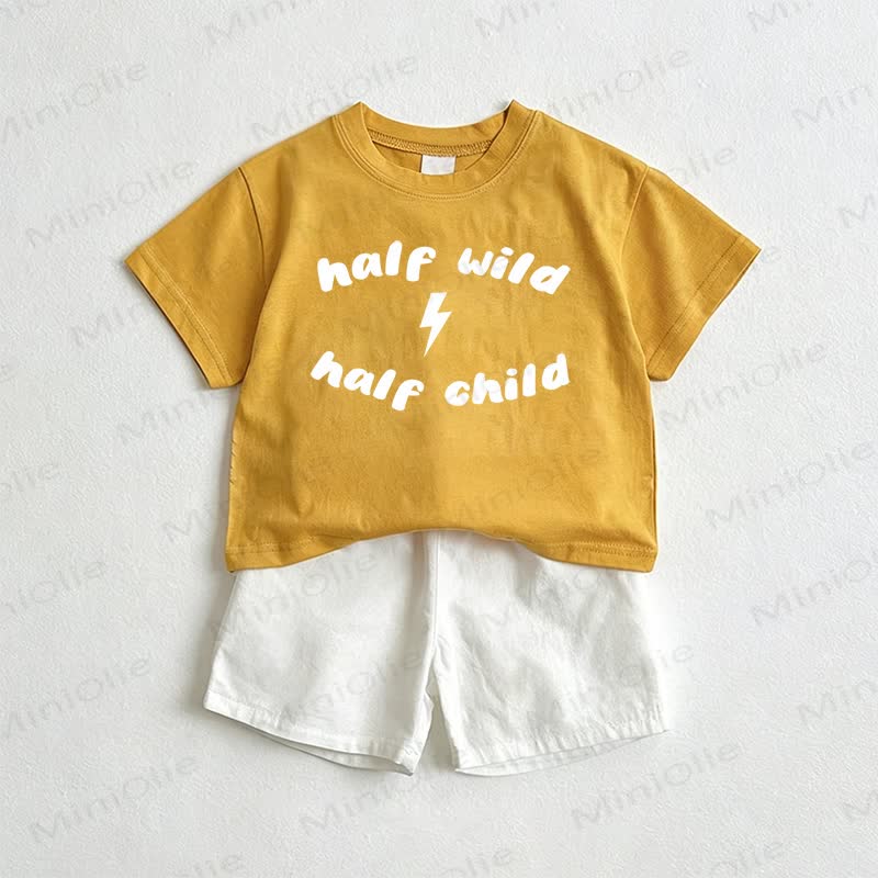 HALF WILD HALF CHILD Baby Tee and Shorts 2-Piece Set - Yellow&White - 3-5T - image 1