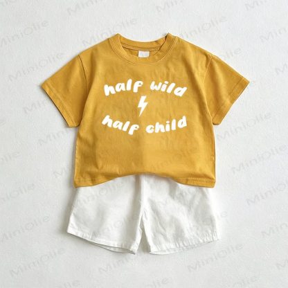 HALF WILD HALF CHILD Baby Tee and Shorts 2-Piece Set - Yellow&White - 3-5T - image 1