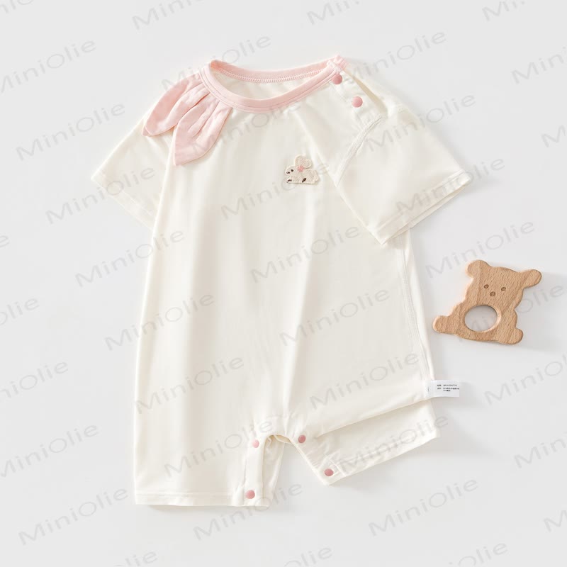 Baby Pink Bunny Ear Collar Short Sleeve Romper - White - 2-3T - image 2