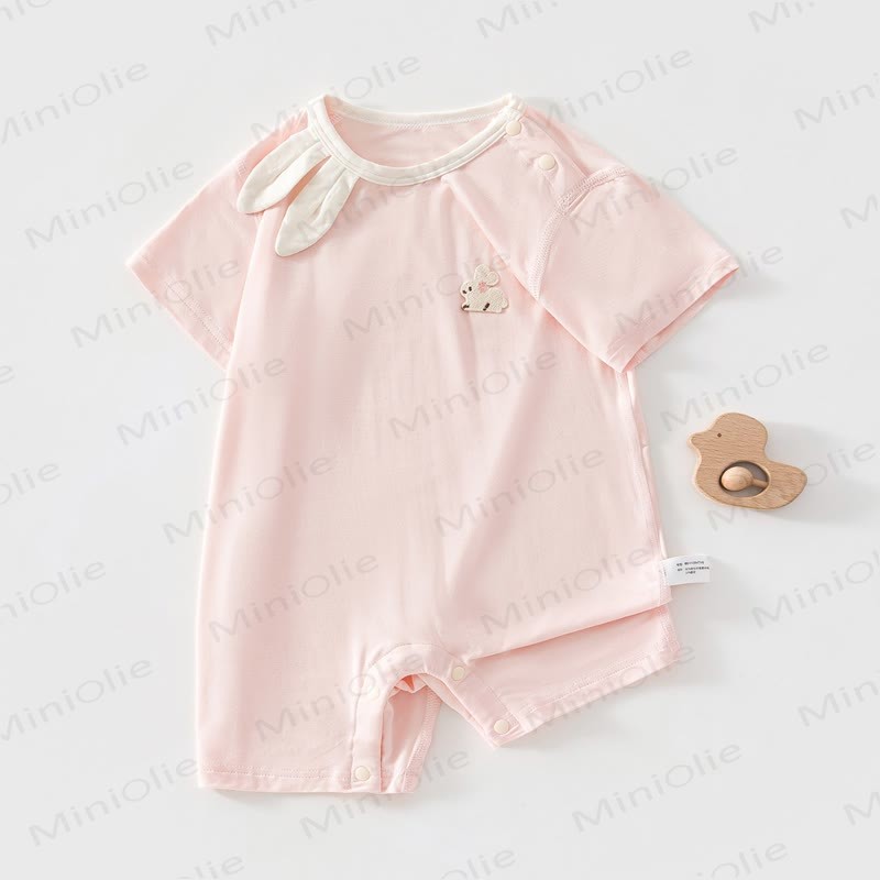 Baby Pink Bunny Ear Collar Short Sleeve Romper - Pink - 2-3T - image 7