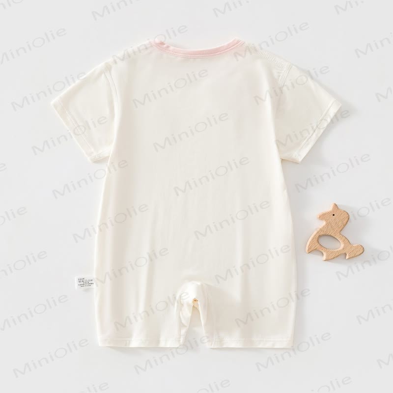 Baby Pink Bunny Ear Collar Short Sleeve Romper - image 3