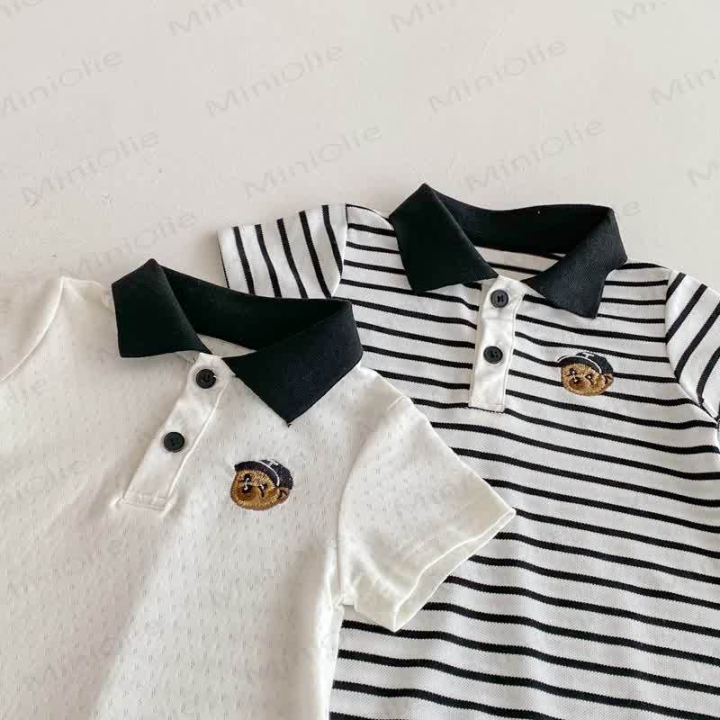 Baby Polo Collar Bear Striped Romper - image 12