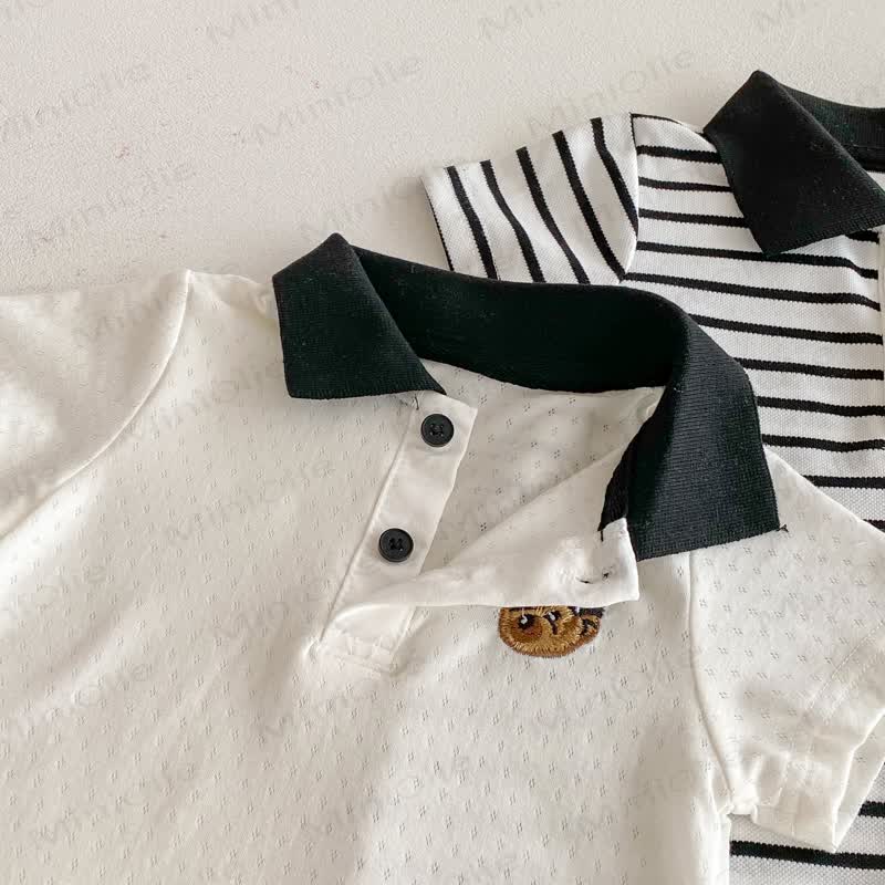 Baby Polo Collar Bear Striped Romper - image 13