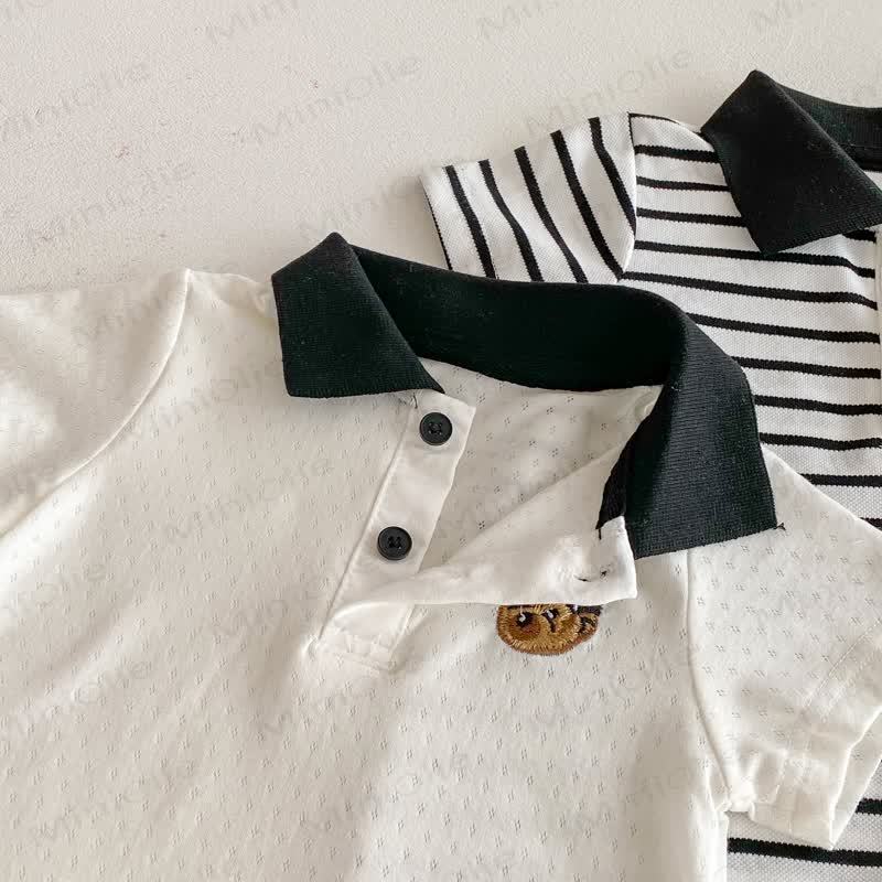 Baby Polo Collar Bear Striped Romper - image 13