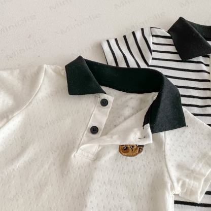 Baby Polo Collar Bear Striped Romper - image 13