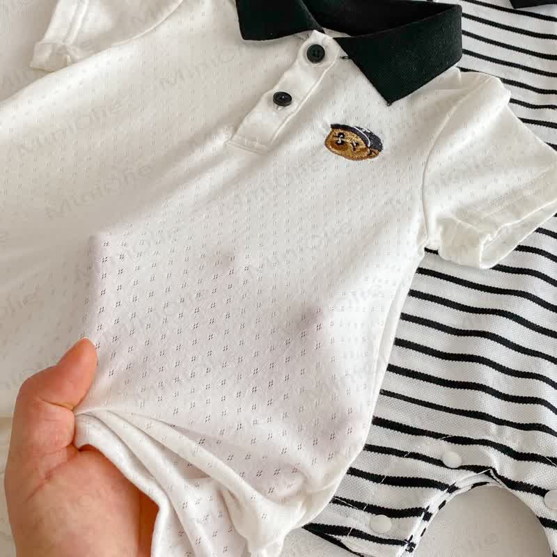Baby Polo Collar Bear Striped Romper - image 14