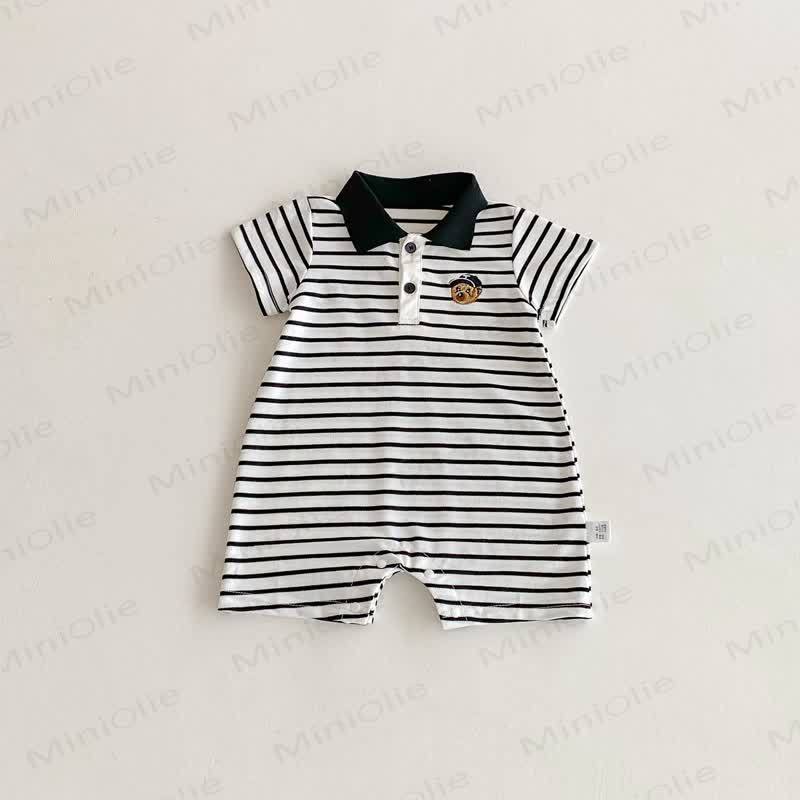 Baby Polo Collar Bear Striped Romper - Stripes - 18-24M - image 9