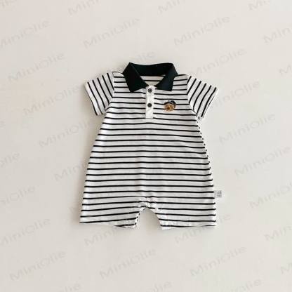 Baby Polo Collar Bear Striped Romper - Stripes - 18-24M - image 9