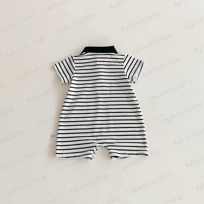 Baby Polo Collar Bear Striped Romper - image 10