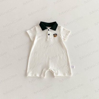 Baby Polo Collar Bear Striped Romper - White - 18-24M - image 4