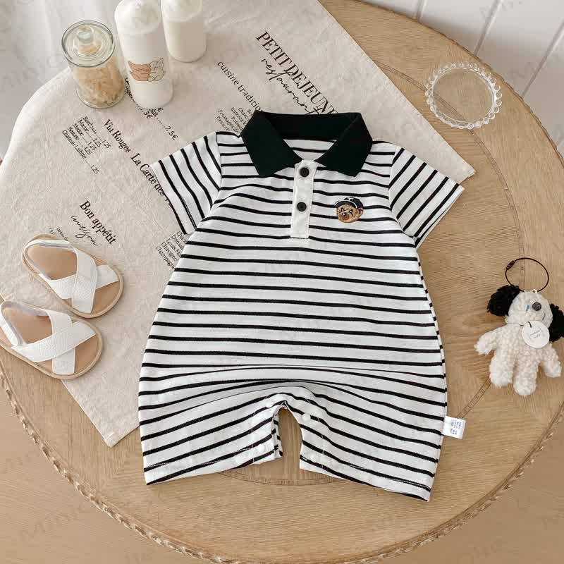 Baby Polo Collar Bear Striped Romper - image 11