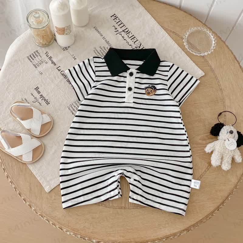 Baby Polo Collar Bear Striped Romper - image 11
