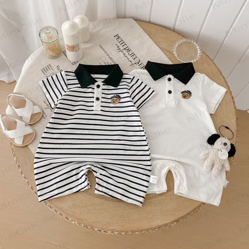 Baby Polo Collar Bear Striped Romper - image 15