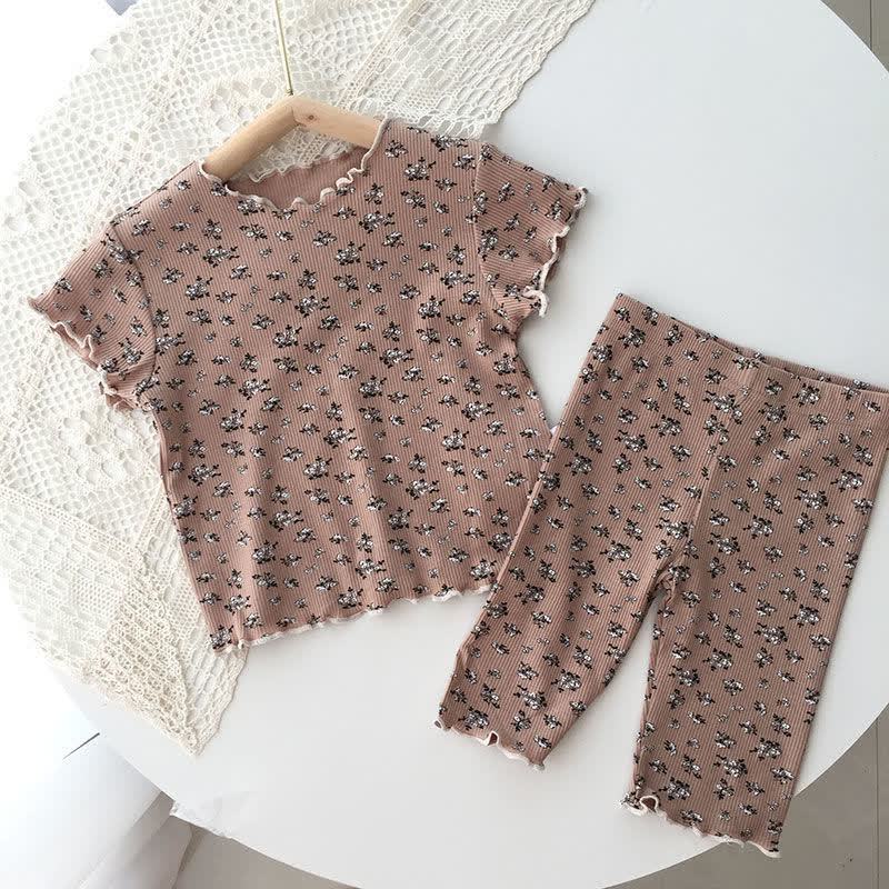 Toddler Girls Floral Tee and Pants 2-piece Set - Brown - 8-9T - image 2