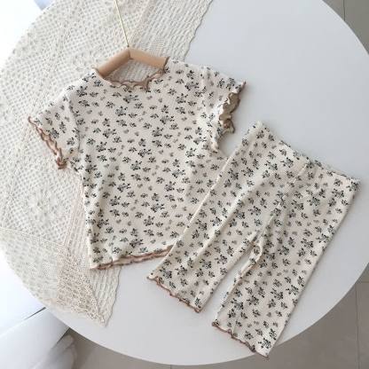 Toddler Girls Floral Tee and Pants 2-piece Set - Beige - 8-9T - image 3