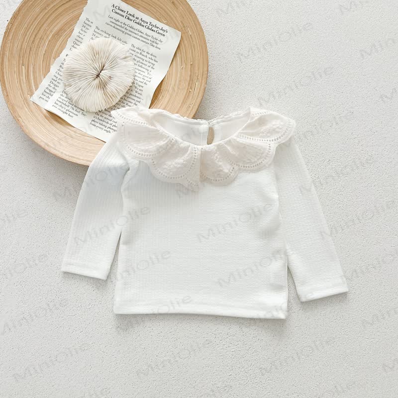 Toddler Vintage Lace Collar Ribbed Knit T-Shirt - Off White - 6-7T - image 6