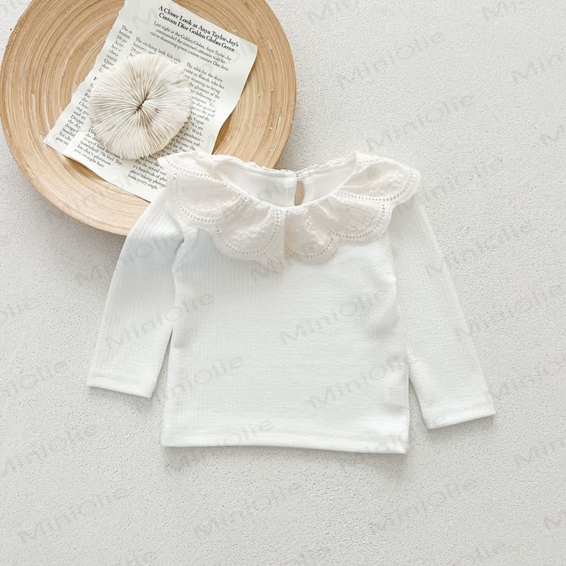 Toddler Vintage Lace Collar Ribbed Knit T-Shirt - Off White - 6-7T - image 6