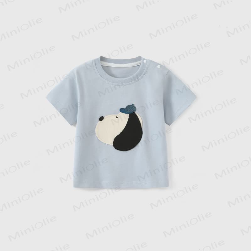 Baby Cartoon Applique Cotton T-Shirt - Blue - 3-4T - image 1