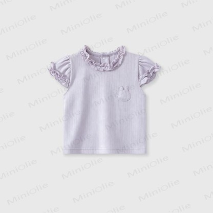 Baby Girl Ruffle Collar Summer T-Shirt - Purple - 3-4T - image 2
