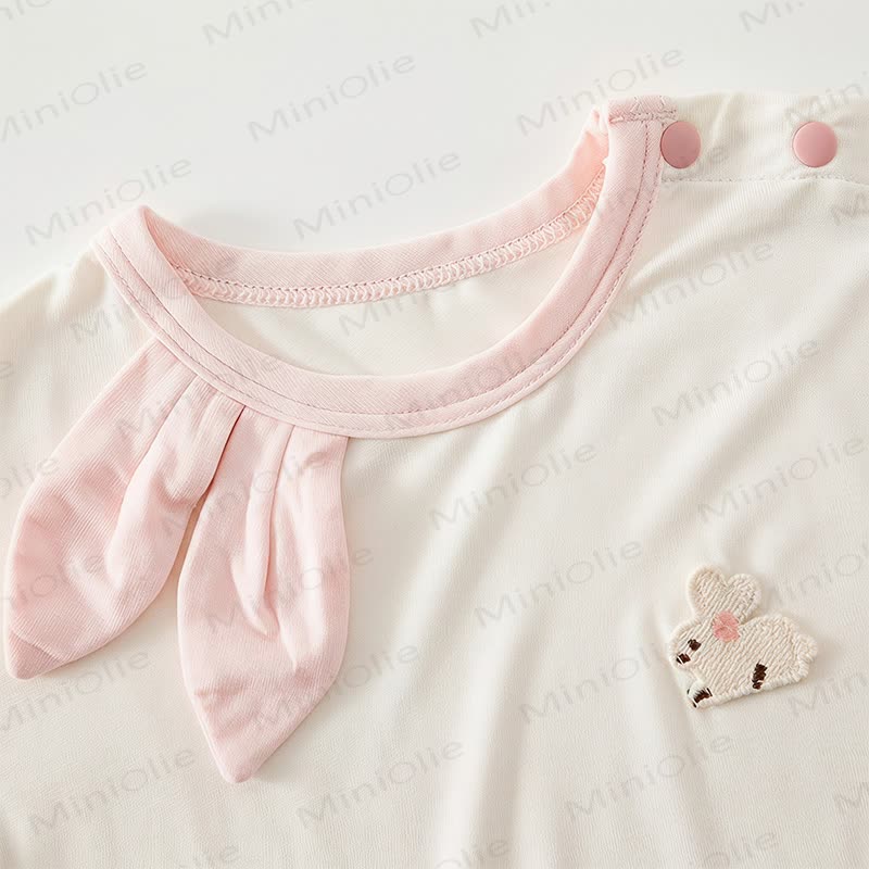 Baby Pink Bunny Ear Collar Short Sleeve Romper - image 4