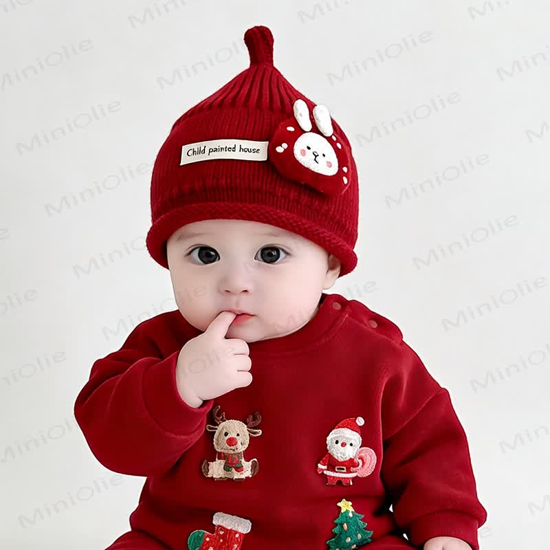 Baby Christmas Tree/Bunny/Mushroom Knit Beanie - Bunny - 3-15M - image 3