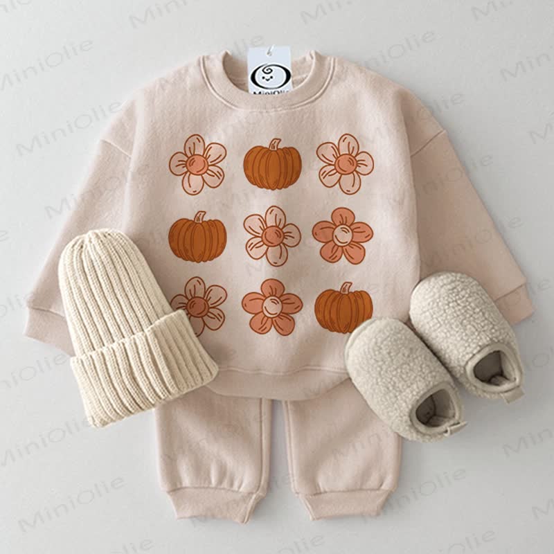 Baby Pumpkin Flower Beige Sweatshirt 2-piece Set - Beige - 2-3T - image 1