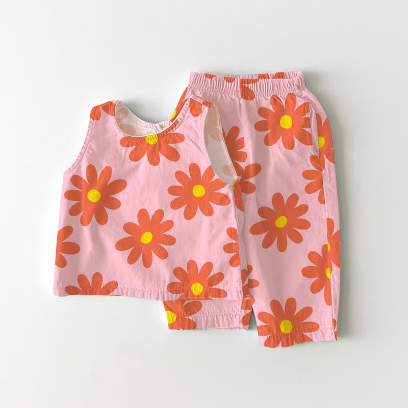 Baby Toddler Pink Flower Sleeveless Top and Pants 2-piece Set - Pink - 3-4T - image 1