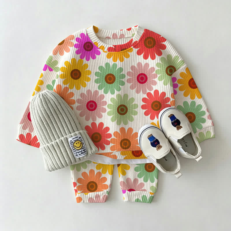 Baby Beige Floral Print Waffle 2-piece Set - White - 2-3T - image 1