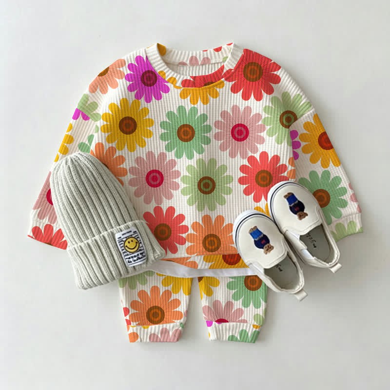 Baby Beige Floral Print Waffle 2-piece Set - White - 2-3T - image 1