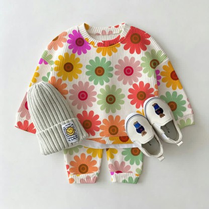 Baby Beige Floral Print Waffle 2-piece Set - White - 2-3T - image 1