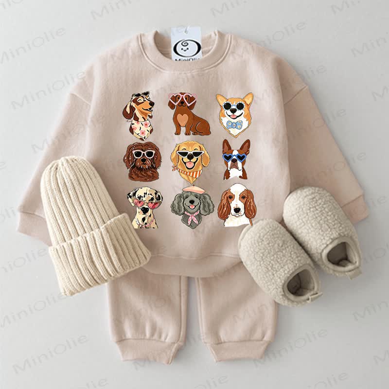 Baby Dog Print Beige 2-piece Set - Beige - 2-3T - image 1