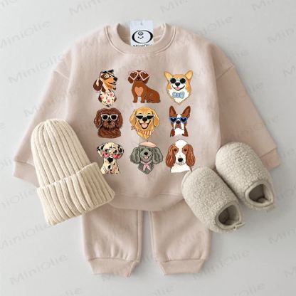 Baby Dog Print Beige 2-piece Set - Beige - 2-3T - image 1