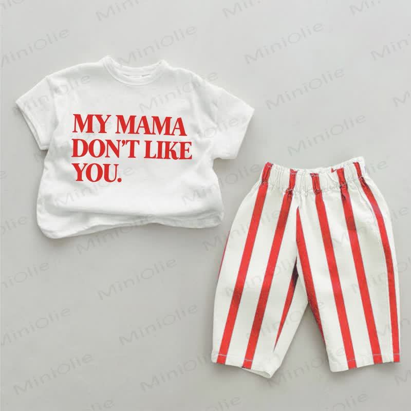 MY MAMA DON'T LIKE YOU. Baby Red Vertical Striped 2-piece Set - White&Red - 4-5T - image 1