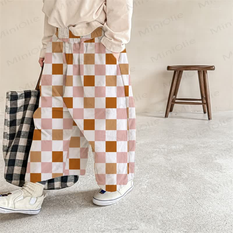 Baby Checkerboard Print Pants - Beige - 2-3T - image 1