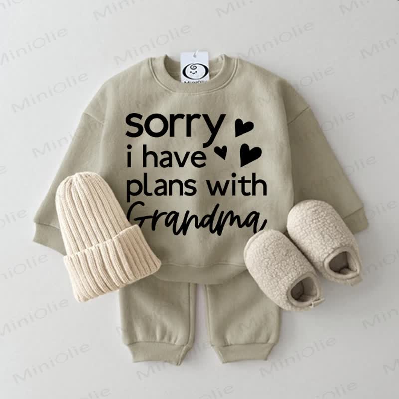 SORRY I HAVE PLANS WITH GRANDMA Baby Sweatshirt 2-piece Grey Green Set - Grey Green - 2-3T - image 1