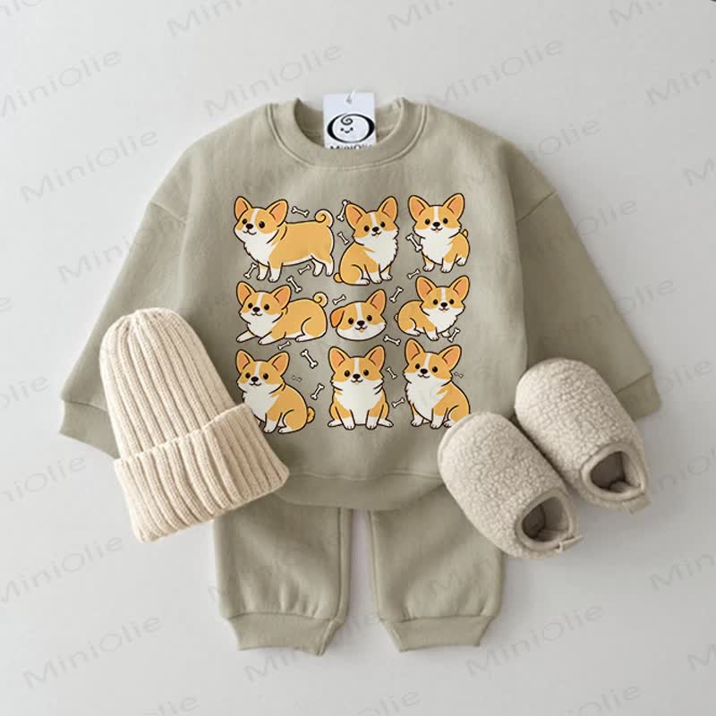Baby Dog Print Sweatshirt 2-piece Grey Green Set - Grey Green - 2-3T - image 1